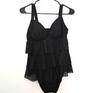 BAL HARBOUR Black Tiered Women's One-Piece Swimsuit Size 12